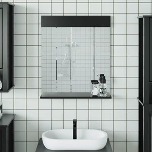 vidaXL Oglindă de baie cu raft „BERG” negru, 60x12x70 cm, lemn masiv imagine