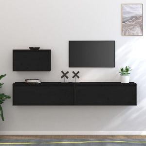 vidaXL Comode TV, negru, 3 buc., lemn masiv de pin imagine