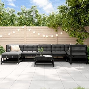 vidaXL Set mobilier relaxare grădină, 8 piese, negru, lemn masiv pin imagine