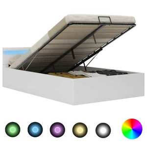 vidaXL Cadru pat hidraulic cu ladă LED alb 120x200 cm piele ecologică imagine