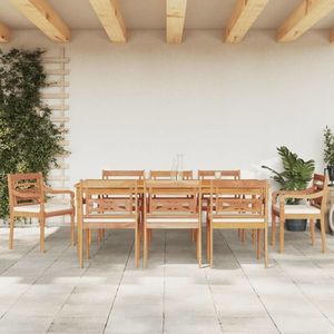 vidaXL Set mobilier grădină cu perne albe, 9 piese, lemn masiv de tec imagine
