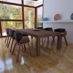 vidaXL Scaune de sufragerie, 6 buc., lemn curbat și piele ecologică imagine