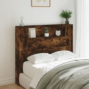 vidaXL Tăblie de pat cu dulap și LED, stejar fumuriu, 120x16, 5x103, 5cm imagine