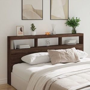 vidaXL Tăblie de pat cu dulap și LED, stejar maro, 200x17x102 cm imagine