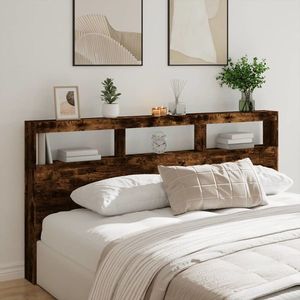vidaXL Tăblie de pat cu dulap și LED, stejar fumuriu, 200x17x102 cm imagine