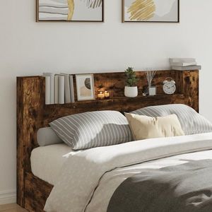 vidaXL Tăblie de pat cu dulap și LED, stejar fumuriu, 180x16, 5x103, 5cm imagine