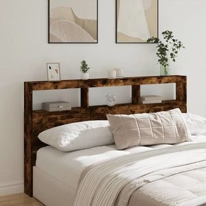 vidaXL Tăblie de pat cu dulap și LED, stejar fumuriu, 180x17x102 cm imagine