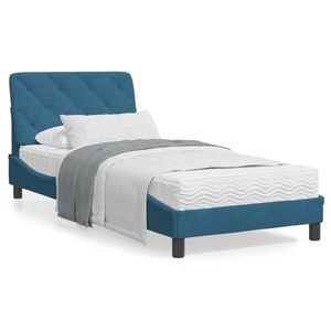 vidaXL Cadru de pat cu lumini LED, albastru, 90x190 cm, catifea imagine