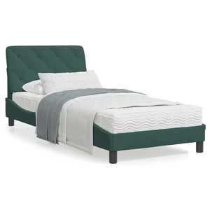 vidaXL Cadru de pat cu lumini LED, verde închis, 90x200 cm, catifea imagine