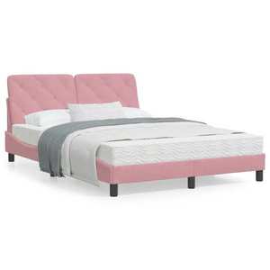 vidaXL Cadru de pat cu lumini LED, roz, 140x200 cm, catifea imagine