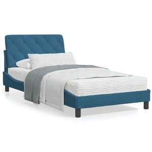 vidaXL Cadru de pat cu lumini LED, albastru, 100x200 cm, catifea imagine