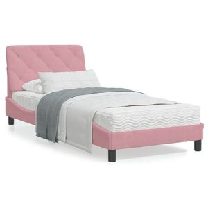 vidaXL Cadru de pat cu lumini LED, roz, 90x200 cm, catifea imagine