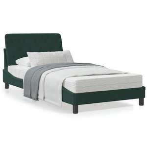 vidaXL Cadru de pat cu tăblie, verde închis, 100x200 cm, catifea imagine
