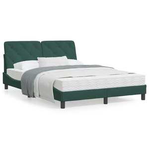 vidaXL Cadru de pat cu tăblie, verde închis, 140x190 cm, catifea imagine