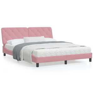 vidaXL Cadru de pat cu tăblie, roz, 160x200 cm, catifea imagine