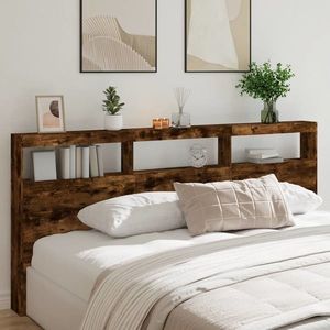 vidaXL Tăblie de pat cu dulap și LED, stejar fumuriu, 220x17x102 cm imagine