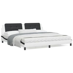 vidaXL Cadru de pat cu lumini LED alb/negru 200x200 cm piele ecologică imagine