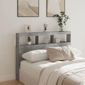 vidaXL Tăblie de pat cu dulap și LED, gri beton, 140x17x102 cm imagine
