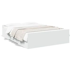 vidaXL Cadru de pat cu sertare, alb, 135x190 cm, lemn prelucrat imagine