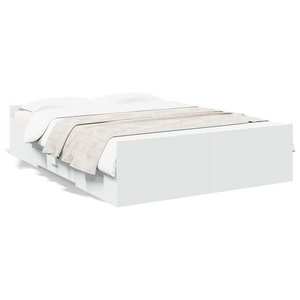vidaXL Cadru de pat cu sertare, alb, 120x200 cm, lemn prelucrat imagine