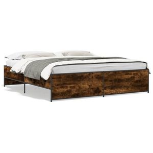 vidaXL Cadru de pat, stejar fumuriu 200x200 cm lemn prelucrat și metal imagine