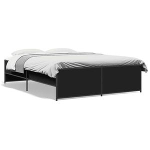 vidaXL Cadru de pat, negru, 140x190 cm, lemn prelucrat și metal imagine