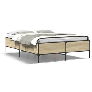 vidaXL Cadru de pat, stejar sonoma, 120x200cm, lemn prelucrat și metal imagine