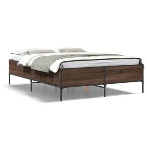 vidaXL Cadru de pat, stejar maro, 160x200 cm, lemn prelucrat și metal imagine