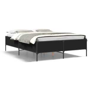 vidaXL Cadru de pat, negru, 120x190 cm, lemn prelucrat și metal imagine