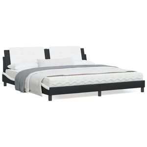 vidaXL Cadru de pat cu tăblie negru și alb 200x200cm piele artificială imagine