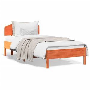 vidaXL Cadru de pat cu tăblie, maro ceruit, 90x200 cm, lemn masiv pin imagine