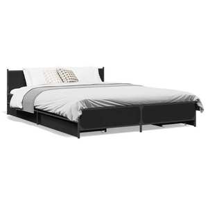 vidaXL Cadru de pat cu sertare, negru, 120x190 cm, lemn prelucrat imagine