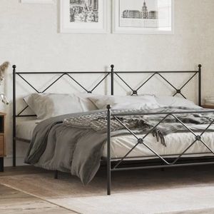 vidaXL Tăblie de pat metalică, negru, 200 cm imagine