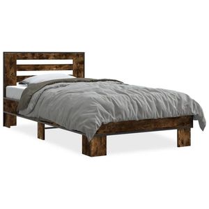 vidaXL Cadru de pat, stejar fumuriu 100x200 cm lemn prelucrat și metal imagine