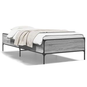 vidaXL Cadru de pat, gri sonoma, 75x190 cm, lemn prelucrat și metal imagine