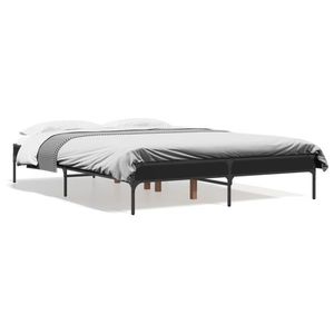 vidaXL Cadru de pat, negru, 135x190 cm, lemn prelucrat și metal imagine