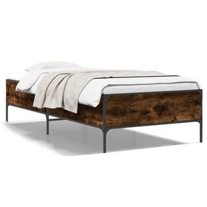 vidaXL Cadru de pat, stejar fumuriu, 90x200cm, lemn prelucrat și metal imagine