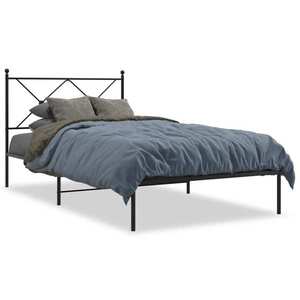 vidaXL Cadru de pat din metal cu tăblie, negru, 107x203 cm imagine