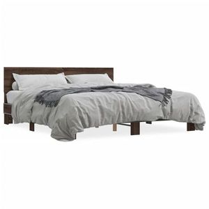 vidaXL Cadru de pat, stejar maro, 180x200 cm, lemn prelucrat și metal imagine