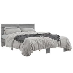 vidaXL Cadru de pat, gri sonoma, 120x190 cm, lemn prelucrat și metal imagine