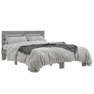 vidaXL Cadru de pat, gri sonoma, 120x200 cm, lemn prelucrat și metal imagine