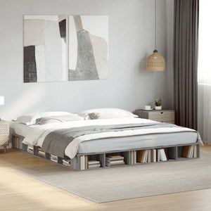 vidaXL Cadru de pat, gri sonoma, 200x200 cm, lemn prelucrat imagine