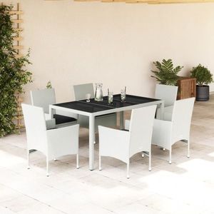 vidaXL Set mobilier de grădină cu perne 7 piese alb poliratan & sticlă imagine