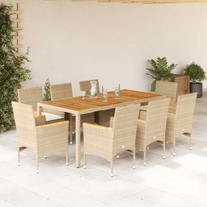 vidaXL Set mobilier grădină cu perne 9 piese bej poliratan/lemn acacia imagine