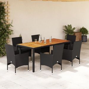 vidaXL Set mobilier grădină perne 7 piese negru poliratan/lemn acacia imagine