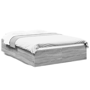 vidaXL Cadru de pat, gri sonoma, 135x190 cm, lemn prelucrat imagine
