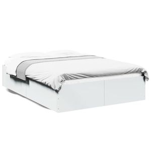 vidaXL Cadru de pat, alb , 135x190 cm, lemn prelucrat imagine