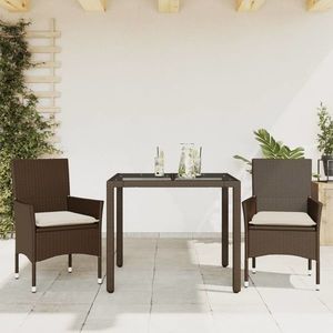 vidaXL Set mobilier de grădină cu perne 3 piese maro poliratan&sticlă imagine