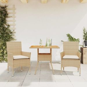 vidaXL Set mobilier grădină cu perne 3 piese bej poliratan/lemn acacia imagine