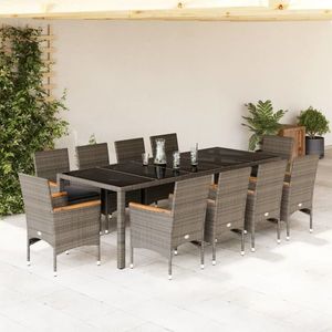 vidaXL Set mobilier de grădină cu perne 11 piese gri poliratan&sticlă imagine